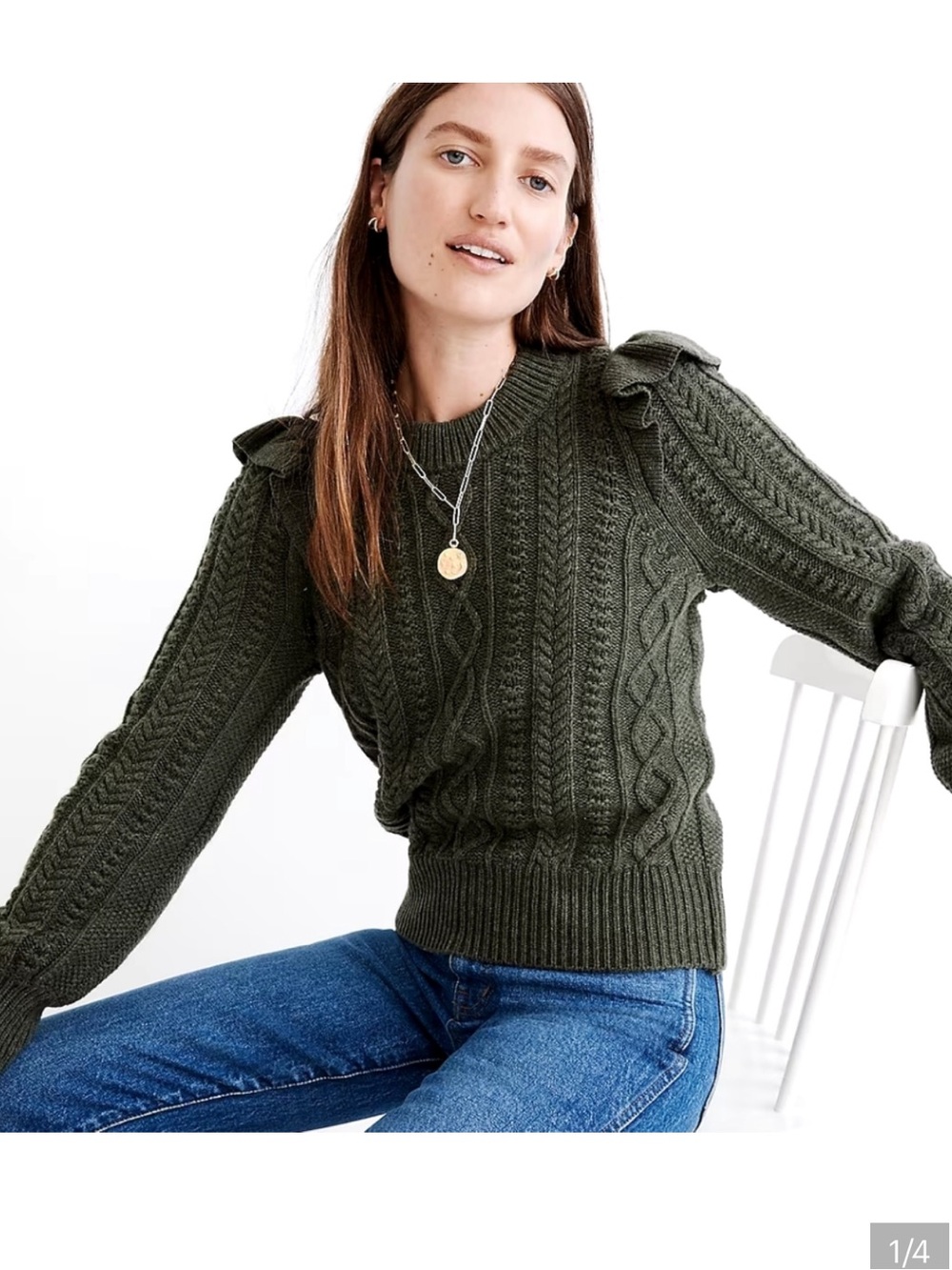 Madewell Hollydene Ruffle Shoulder in Olive